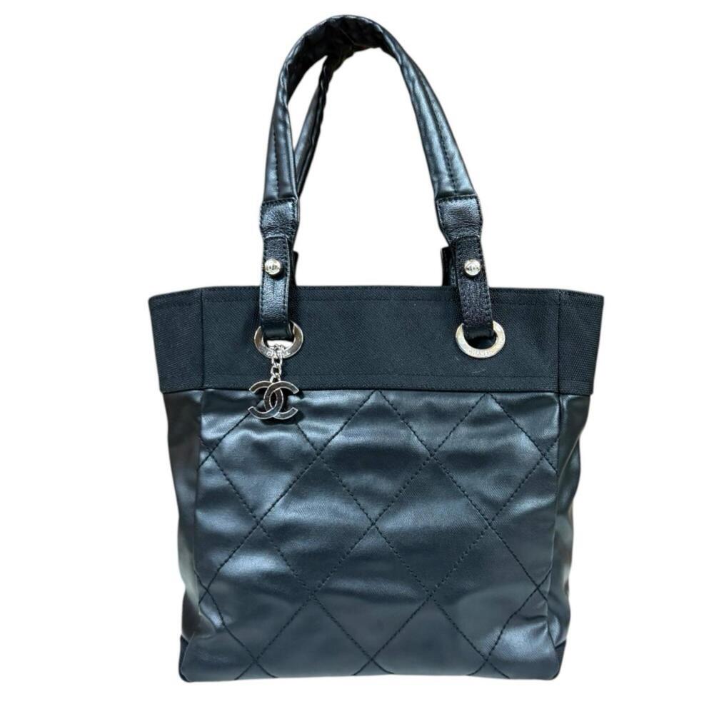 CHANEL Black Coated Canvas Tote Bag